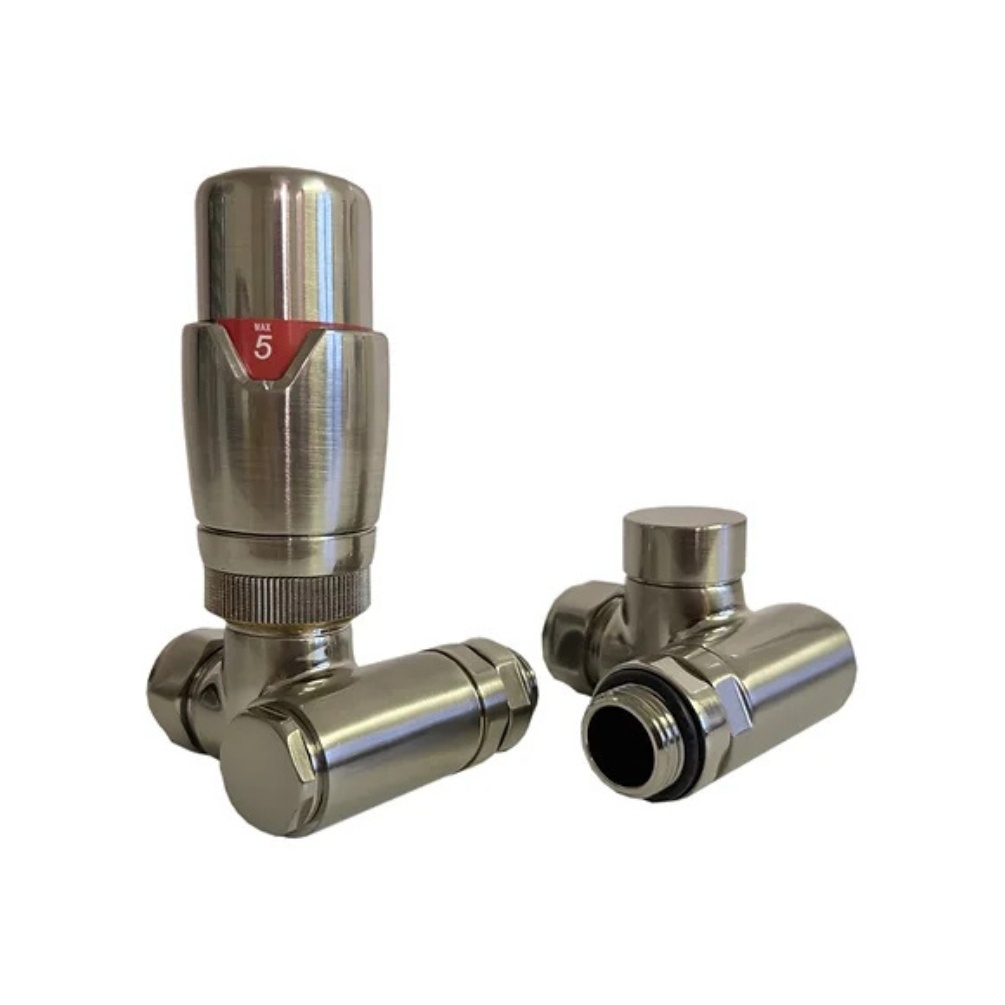Product cut out image of the Radox Brushed Nickel Thermostatic Dual Fuel Corner Valves